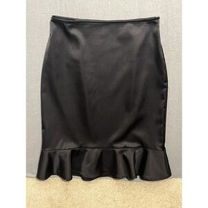 Apostrophe Women's Black Satin Stretch Ruffle Hem Midi Skirt Size 4